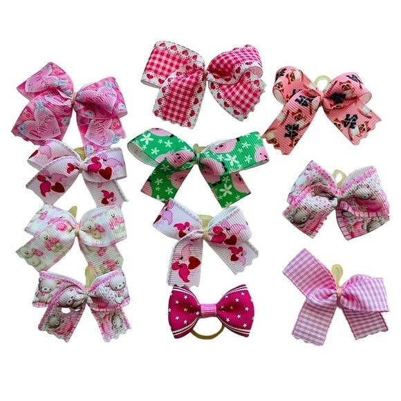 🐶🎀Lot of 11 Dog Bows Grosgrain Ribbon Pink Multicolor Yorkies Small Dogs NEW - Picture 2 of 3